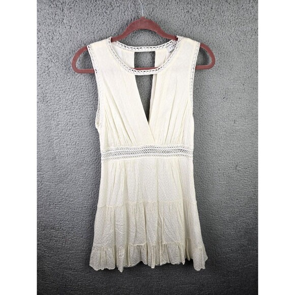 Sandro Paris Dress Womens M White Keyhole Coquette A-Line Peek A Boo Crochet - Picture 15 of 16